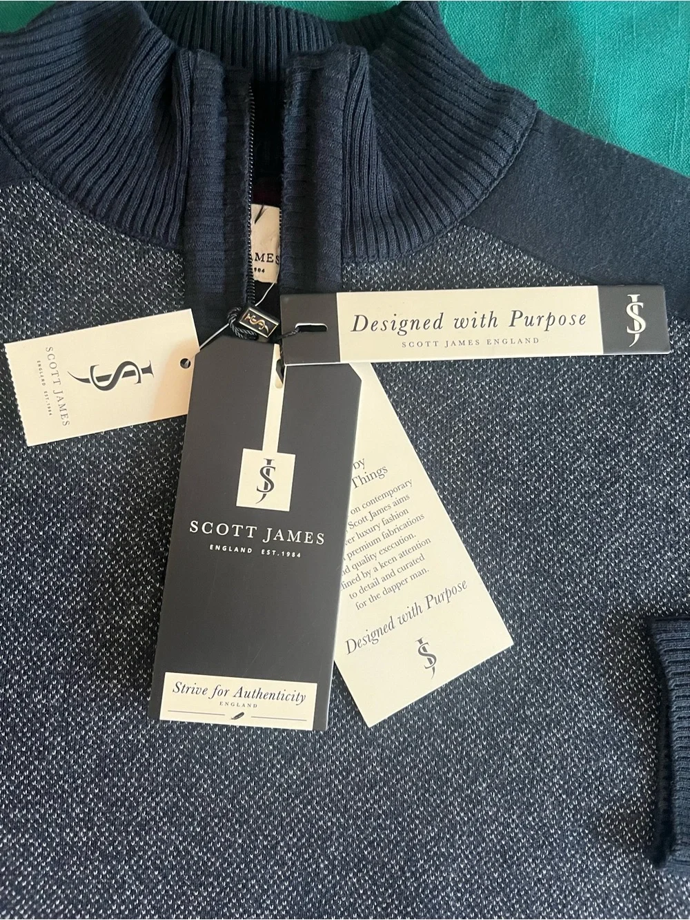 Scott James Men's Navy and Black Quarter-Zip Sweater